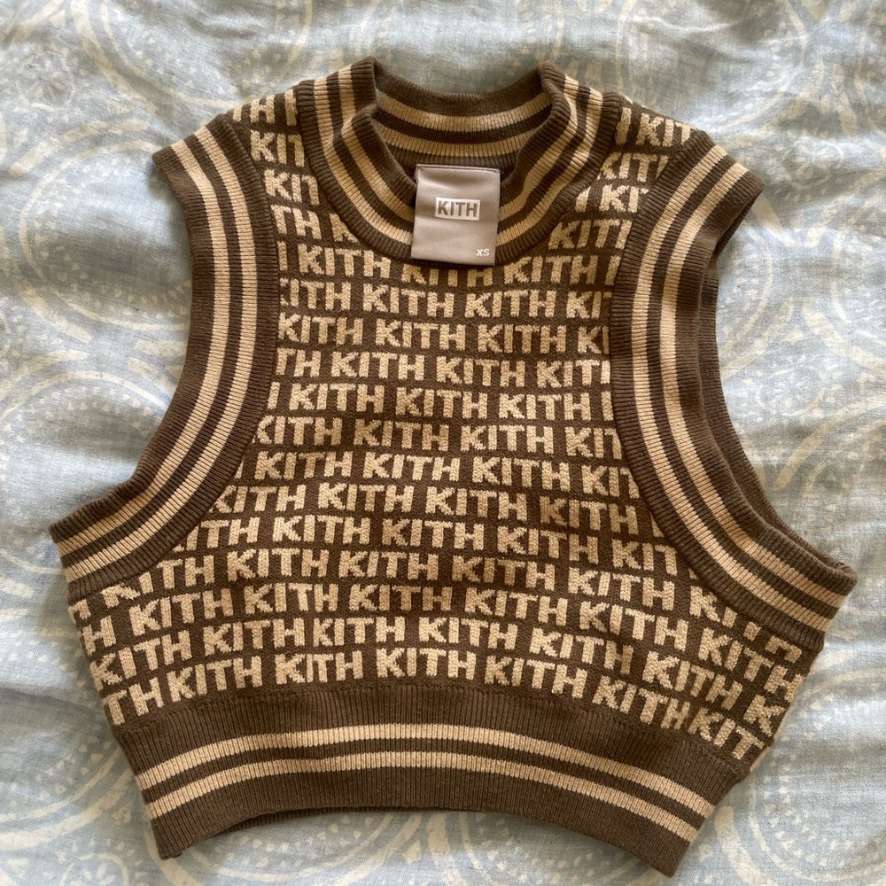 Kith Tan and Brown Logo Knit Vest knit! Xs so cute! High neck crop